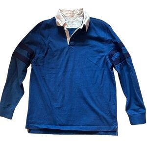 St John’s Bay Rugby Shirt Blue Long Sleeve Collared Preppy Vintage Style